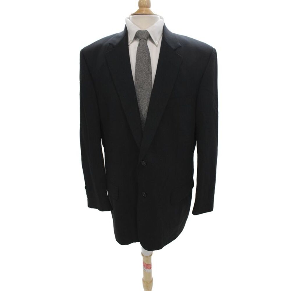 Pronto Uomo Mens 2 Piece Black Wool Suit Jacket Buttoned Classic Size 44